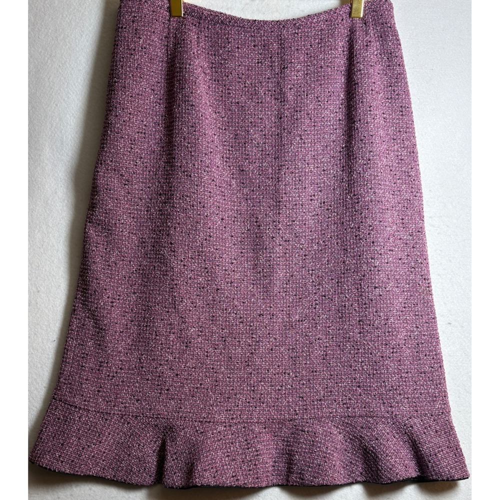 Kasper Womens Size 14 Purple Tweed Skirt Suit Blazer Set Contrast Piping Flounce - Picture 10 of 16